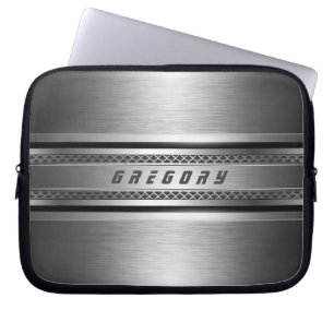 Masculine Faux Silver grått Rand Design Laptop Sleeve