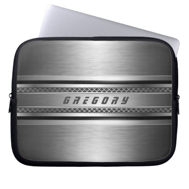 Masculine Faux Silver grått Rand Design Laptop Sleeve (Framsidan)