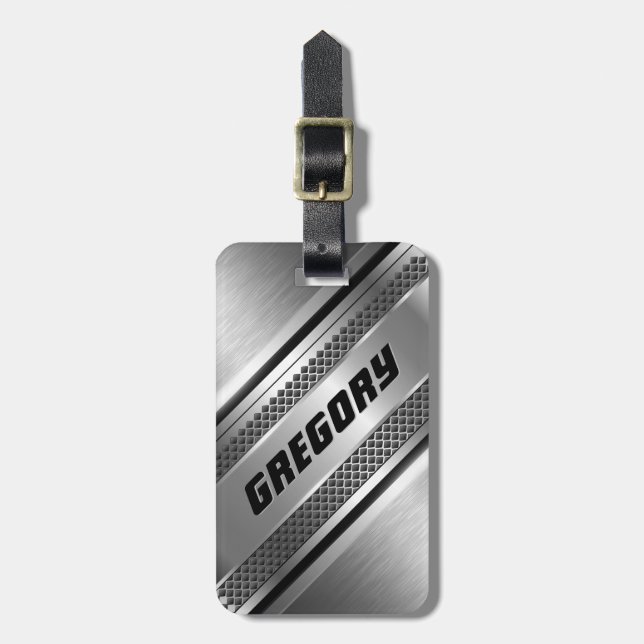 Masculine Faux Silver Rand Design Monogram 2 Bagagebricka (Vertikal Framsida)