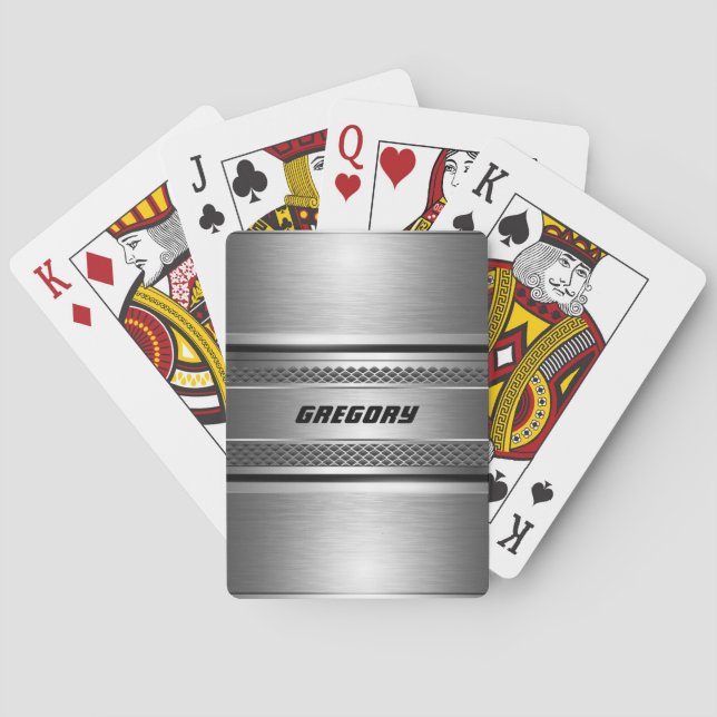 Masculine Faux Silver Rand Design Monogram Casinokort (Baksidan)