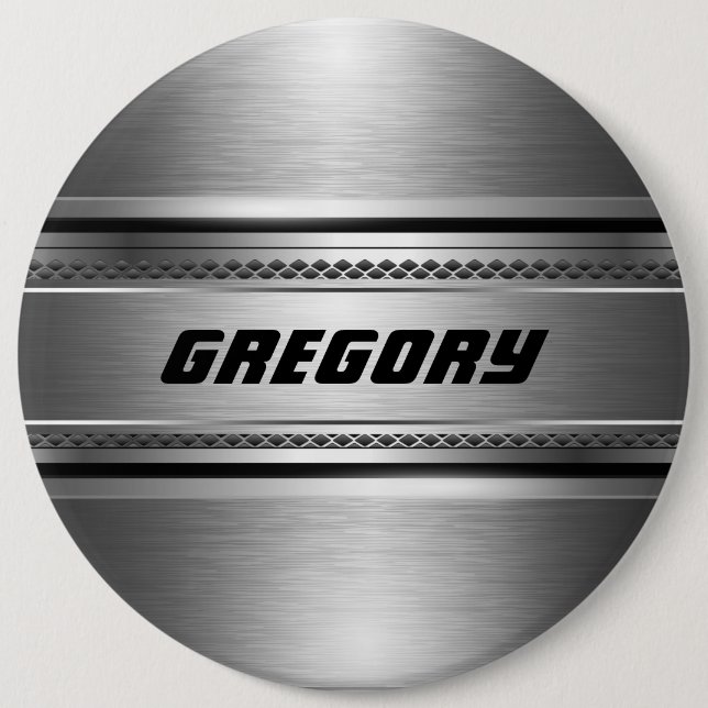 Masculine Faux Silver Rand Design Monogram Knapp (Framsida)