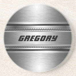 Masculine Faux Silver Rand Design Monogram Underlägg Sandsten