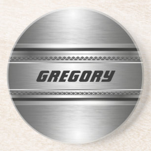 Masculine Faux Silver Rand Design Monogram Underlägg Sandsten