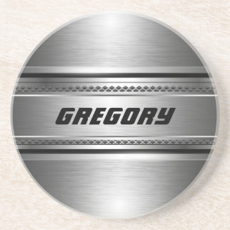 Masculine Faux Silver Rand Design Monogram Underlägg Sandsten