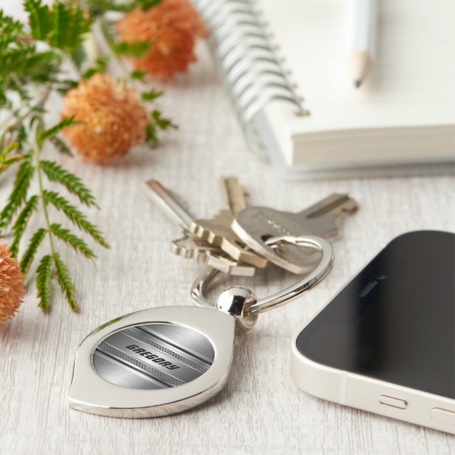 Masculine Faux Silver Rand Mönster Swirl Silverfärgad Nyckelring (Sidan)