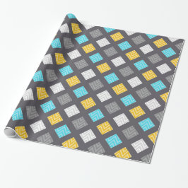 Masculine Grått Blue Gult Geometric Mönster Presentpapper