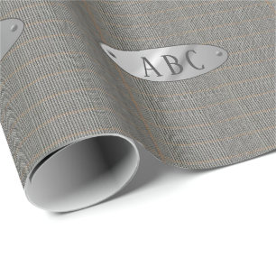 Masculine Grått Tweed Monogrammed GiftWrap Manar Presentpapper