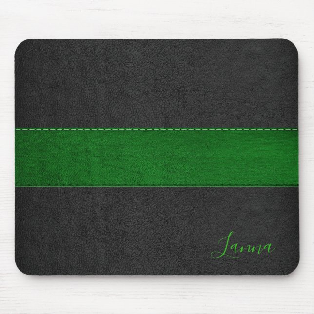 Masculine Grönt & Black Leather Monogram Musmatta (Framsidan)