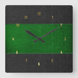 Masculine Grönt & Black Stitched Leather Struktur Fyrkantig Klocka