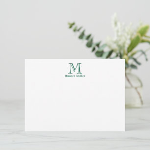 Masculine Grönt Initial Monogram & Namn Flat Note