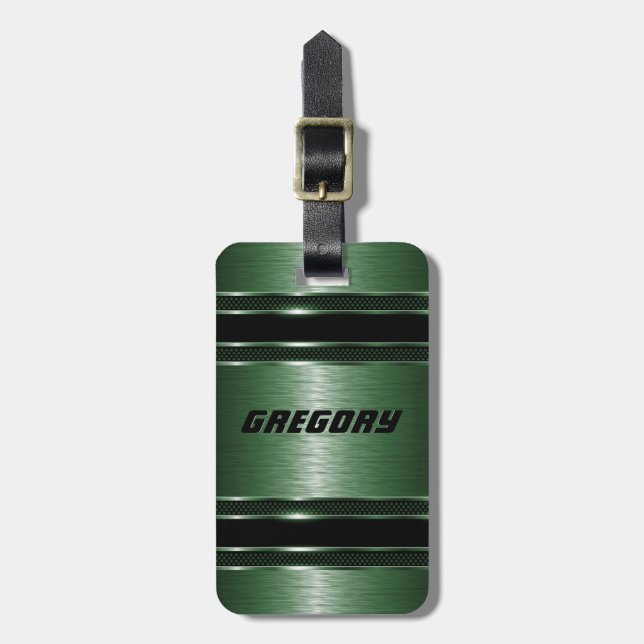 Masculine Grönt Modern Faux Metallic Rand Bagagebricka (Vertikal Framsida)