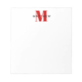 Masculine Initial/Namn Monogram Black och Red Anteckningsblock