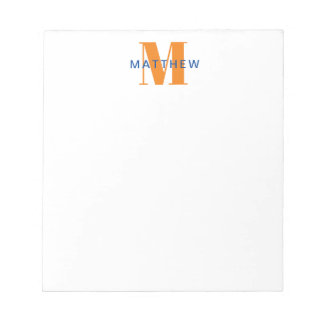 Masculine Initial/Namn Monogram Orange och Blue Anteckningsblock