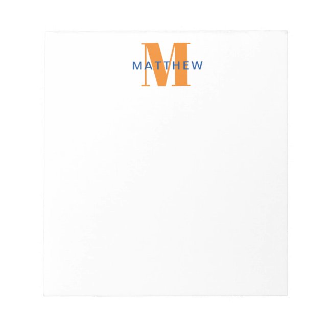 Masculine Initial/Namn Monogram Orange och Blue Anteckningsblock (Framsida)