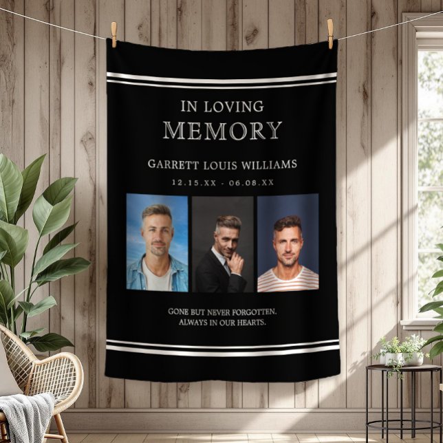 Masculine Memorial Photo in Loving Memory Fleecefilt (Masculine Memorial Photo In Loving Memory Black and White  Fleece Blanket)
