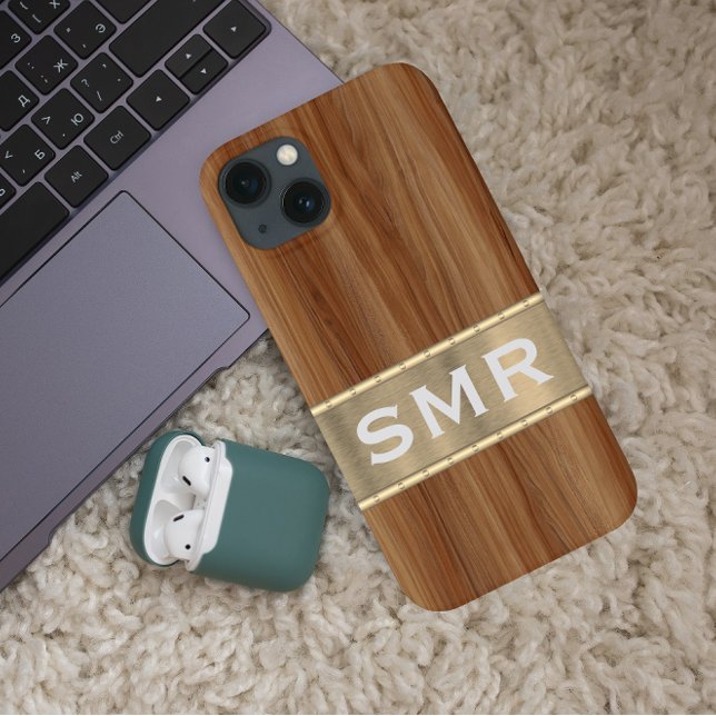 Masculine Metall Wood look Monogram Initialer Fodr (Skapare uppladdad)