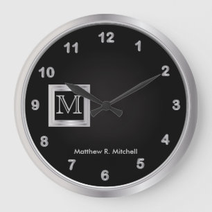 Masculine Monogram Black och Silver Executive Stor Klocka
