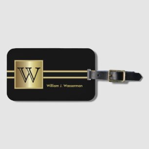 Masculine Monogram Executive Stil - Black & Guld Bagagebricka