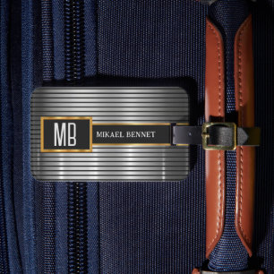 Masculine Monogram Executive Stil - Silver Metall Bagagebricka