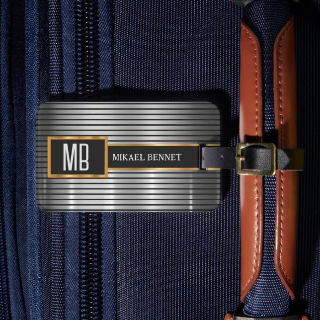 Masculine Monogram Executive Stil - Silver Metall Bagagebricka (Framsida Insitu 4)