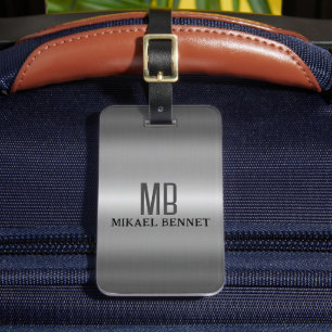 Masculine Monogram Executive Stil - Silver Metall Bagagebricka