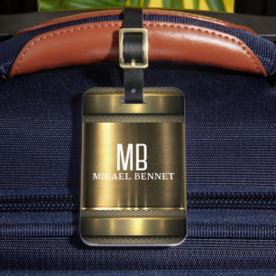 Masculine Monogram Executive Stil - Silver Metall Bagagebricka