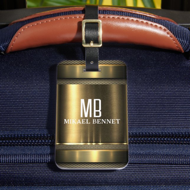 Masculine Monogram Executive Stil - Silver Metall Bagagebricka (Framsida Insitu 2)