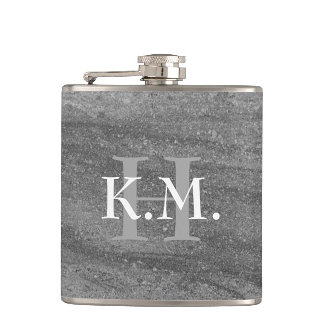 Masculine Monogrammed Mörk Grått Granite-kolv Fickplunta (Framsidan)