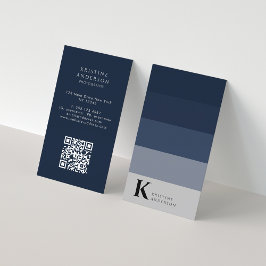 Masculine Navy Blue Ombre Classic Monogram QR-kod Visitkort