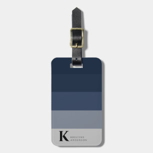 Masculine Navy Blue Ombre Grått Classic Monogram Bagagebricka