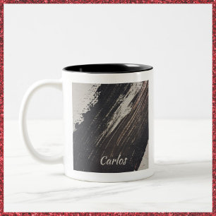 Masculine och Modern Black and Beige Paint Strokes Två-Tonad Mugg