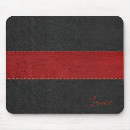 Masculine Red & Black Leather Monogram Mouse Pad Musmatta