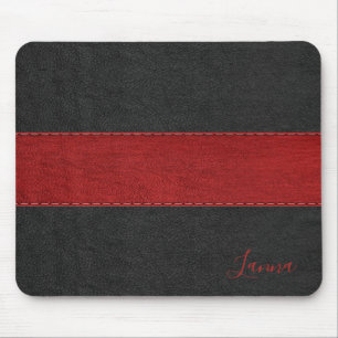 Masculine Red & Black Leather Monogram Mouse Pad Musmatta