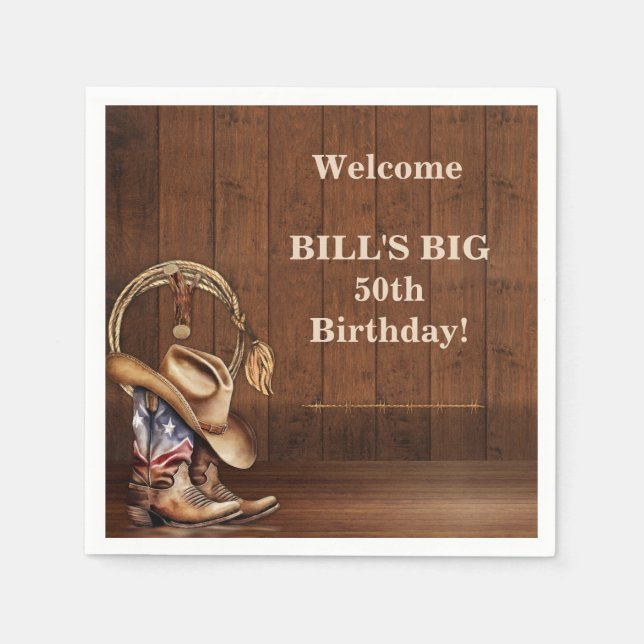 Masculine Rustic Cowboy Hat Boots Wood Western Pappersservett (Framsidan)