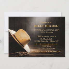 Masculine Rustic Cowboy Hat Rope Wood Western Inbjudningar