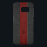 masculine Simple Black & Red Vintage Leather Print Galaxy S5 Skal<br><div class="desc">Masculine black and mörk red skin print stitched rand and anpassningsbar monogram.</div>