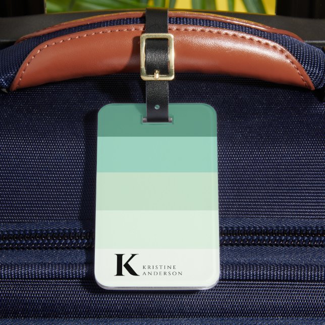 Masculine Teal Grönt Ombre Classic Monogram Bagagebricka (Framsida Insitu 2)