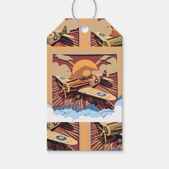 Masculine Vintage Krig Flygplan Presentetikett (Framsidan)