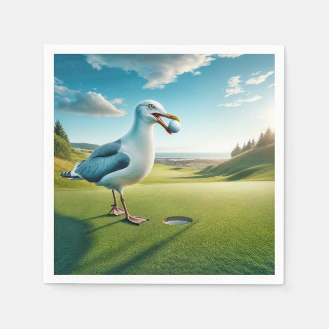 Måse Med en Golfboll Pappersservett (Framsidan)
