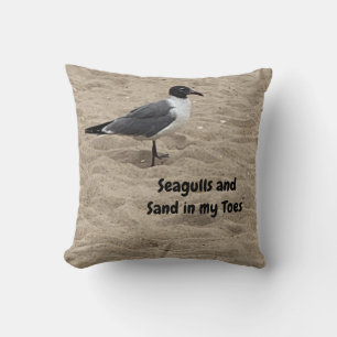 Måse, Strand Sand, Strandliv, Strandscen Kudde