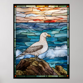 Måsglasfönsterdesign vid havet C Poster