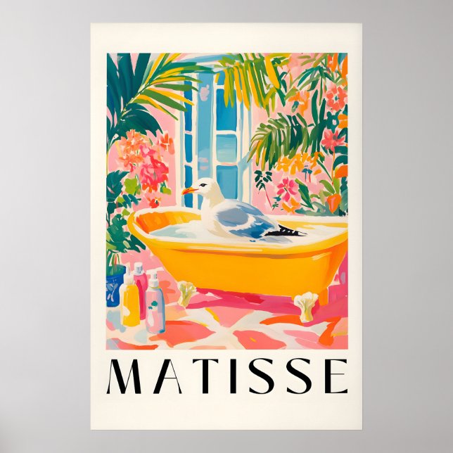 Måsgumse i badkar Konsttryck Rolig Matisse stil Poster (Framsidan)