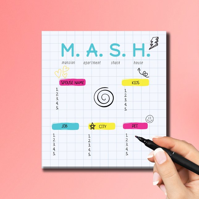 MASH-spel, 90-tals festpresent Anteckningsblock (Skapare uppladdad)