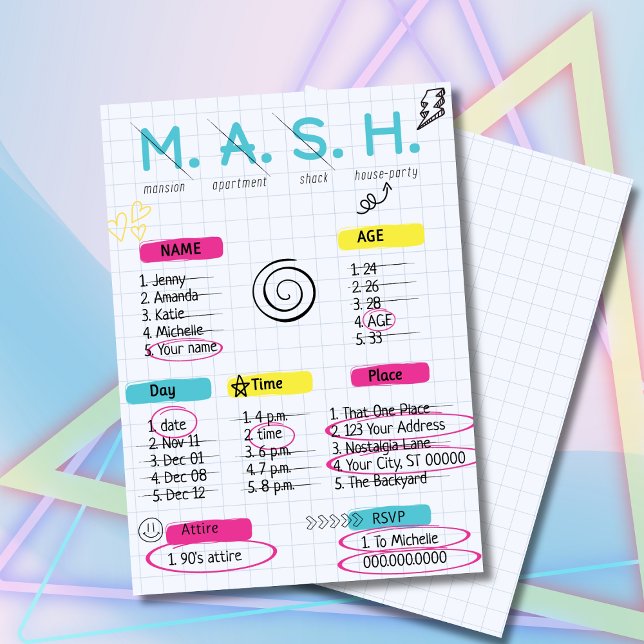 MASH-spel, 90-talsinbjudan Inbjudningar (Skapare uppladdad)