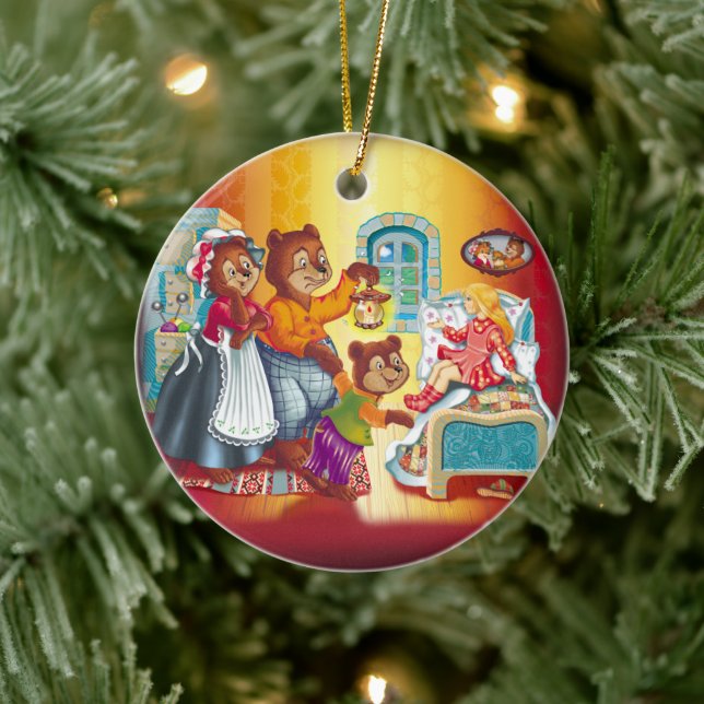 Masha och tre björnar. Djurfamiljen. Julgransprydnad Keramik (Träd)