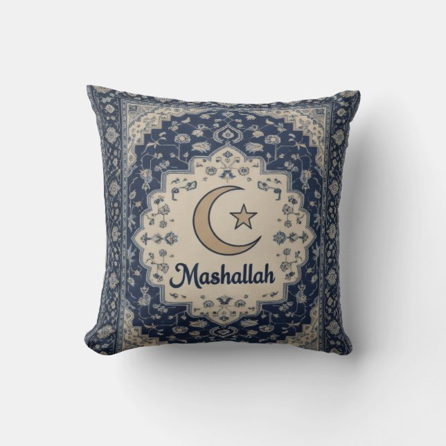 Mashallah blue printed Cushion Ramadan decor Kudde (Framsida)