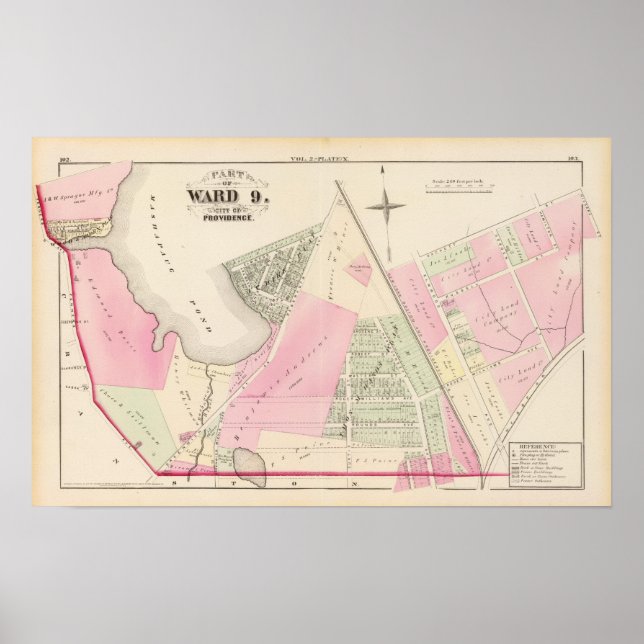 Mashapaug Pond och Cranston Atlas Karta Poster (Framsidan)