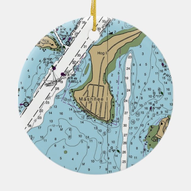 Mashnee Island MORSA Chart Julgransprydnad Keramik (Baksidan)