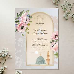 Masjid An-Nabawi Akvarell & Rosa Vallmoar Islamisk Spara Datumet