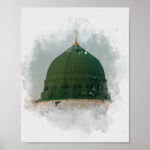 Masjid An-Nabawi vattenfärgsillustration Islamic P Poster